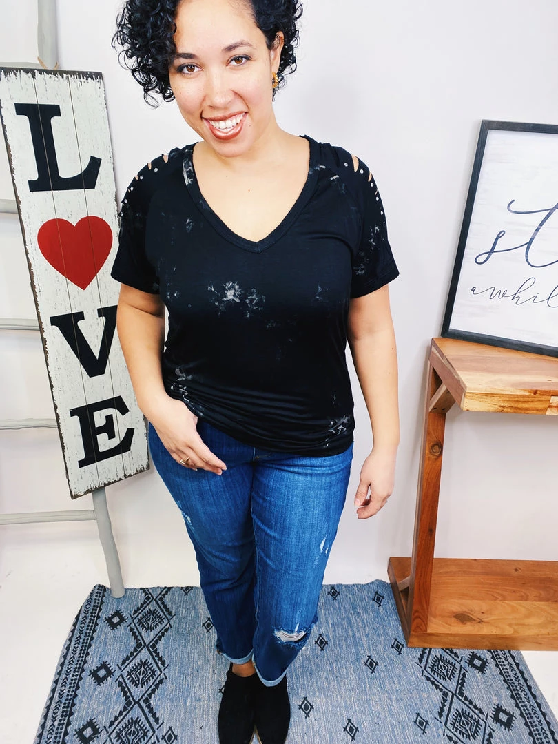 Iris & Rainbow Boutique New Arrivals #L918 Moonlight Tie Dye Top (Black/Grey) 4 Iris & Rainbow Boutique New Arrivals #L918 Moonlight Tie Dye Top (Black/Grey)