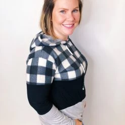 Iris & Rainbow Boutique New Arrivals #K573 Rocking The Plaid Color Block Hoodie