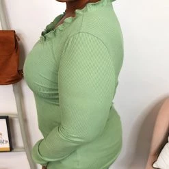 Iris & Rainbow Boutique #K817 Ribbed & Ruffled Top (SAGE)