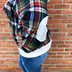 Iris & Rainbow Boutique #L329 Mahogany Plaid POL Shacket