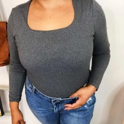 Iris & Rainbow Boutique New Arrivals #K780 All Squared Away Bodysuit (CHARCOAL)