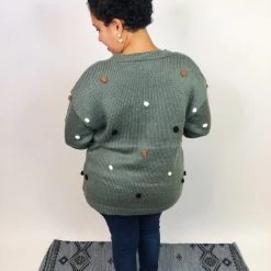 Iris & Rainbow Boutique #K714 Cheerful Pom Pom Sweater (Olive) New Arrivals