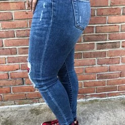 Iris & Rainbow Boutique #D1 Buffalo Plaid Patch Judy Blue Cuffed Skinny Jeans New Arrivals