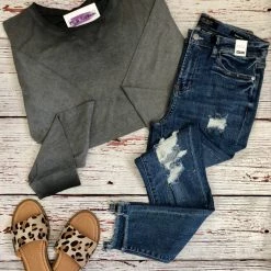 Iris & Rainbow Boutique New Arrivals #J236 Ember's Grey Pullover