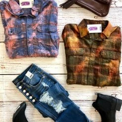 Iris & Rainbow Boutique New Arrivals #E78 One Of A Kind Flannel Tops (Pink/Blue)