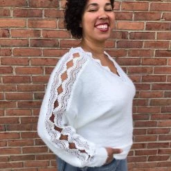 Iris & Rainbow Boutique New Arrivals #E51 Lorelai's Lacey Cut Out Sweater (Ivory)
