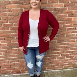 Iris & Rainbow Boutique #C905 Wine Snap Cardigan