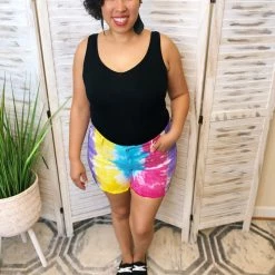 Iris & Rainbow Boutique New Arrivals #K22 Rainbow Snow Cone Judy Blue Tie Dye Mid Rise Shorts