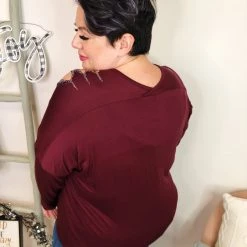 Iris & Rainbow Boutique #L243 Slashes Of Perfection Long Sleeve Top (PLUM)