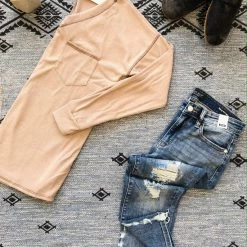 Iris & Rainbow Boutique #K586 Dashing Ribbed Pocket Sweater (TAUPE)