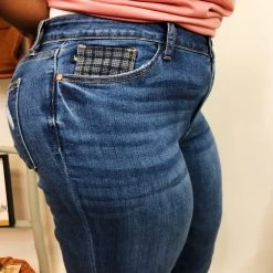 Iris & Rainbow Boutique #K900 Cuffed In Plaid Judy Blue Girlfriend Jeans