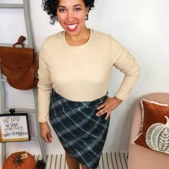 Iris & Rainbow Boutique #L200 Feeling Festive Plaid Dress (Taupe/Green)