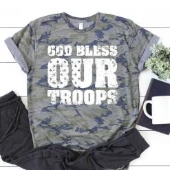 Iris & Rainbow Boutique #L423 God Bless Our Troops Tee New Arrivals