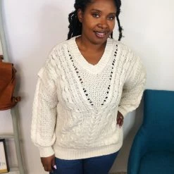 Iris & Rainbow Boutique #K893 Bend In The Road Sweater (Ivory) New Arrivals