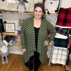 Iris & Rainbow Boutique #M845 Olive Striped Open Cardigan New Arrivals