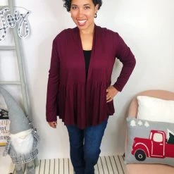 Iris & Rainbow Boutique #L311 Rock The Day Cardigan (Burgundy) New Arrivals