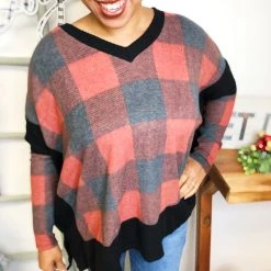 Iris & Rainbow Boutique #L443 *Doorbuster* Plaid About You Top (Red/Black)