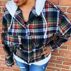 Iris & Rainbow Boutique #L329 Mahogany Plaid POL Shacket