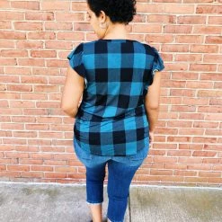 Iris & Rainbow Boutique K525 Nothing Better Than Plaid Top (Teal) New Arrivals