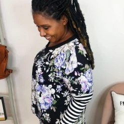 Iris & Rainbow Boutique #K925 Illuminating Floral Stripes Dolman Top