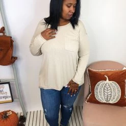 Iris & Rainbow Boutique #K957 Sweet Escape Long Sleeve Top (Beige) New Arrivals