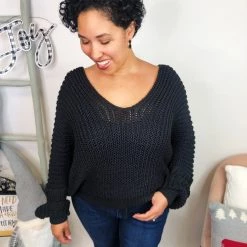 Iris & Rainbow Boutique New Arrivals #L278 Girls Day Out Ribbed POL Sweater (CHARCOAL)