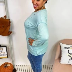 Iris & Rainbow Boutique #K918 Phoenix Views Long Sleeve Top (Sage) New Arrivals