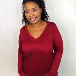 Iris & Rainbow Boutique #K711 Simple & Sweet Long Sleeve Top (WINE)