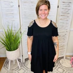 Iris & Rainbow Boutique #K188 Lucky In Love Cold Shoulder Dress