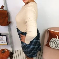 Iris & Rainbow Boutique #L200 Feeling Festive Plaid Dress (Taupe/Green)