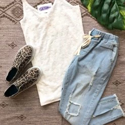 Iris & Rainbow Boutique #B119 Summer Distressed Drawstring Jeans