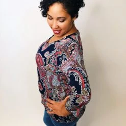 Iris & Rainbow Boutique #K556 Harmonize In Paisley Navy Top