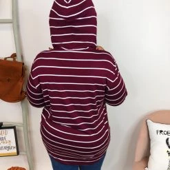 Iris & Rainbow Boutique New Arrivals #K875 Stripe It Up Hoodie With Elbow Patches (WINE)