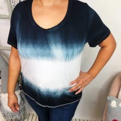 Iris & Rainbow Boutique New Arrivals #L288 The Perfect Tie Dye POL Top (Ivory/Jet Black)