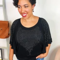 Iris & Rainbow Boutique New Arrivals #K775 Shining Wings Short Sleeve Top (Black)