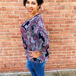 Iris & Rainbow Boutique #K556 Harmonize In Paisley Navy Top