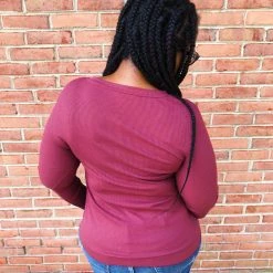 Iris & Rainbow Boutique New Arrivals #K661 Simply Sophisticated Long Sleeve Top (Burgundy)