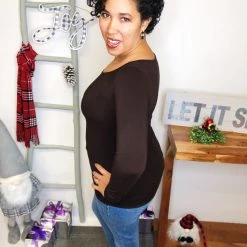 Iris & Rainbow Boutique New Arrivals #L849 Stopping Time Long Sleeve Reversible Top (Chocolate)