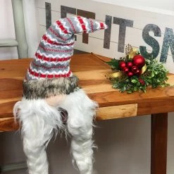 Iris & Rainbow Boutique #L364 Plush Long Braids Santa Gnome With Striped Hat