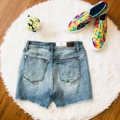 Iris & Rainbow Boutique New Arrivals #K187 Painting Rainbow Splatter Judy Blue Shorts