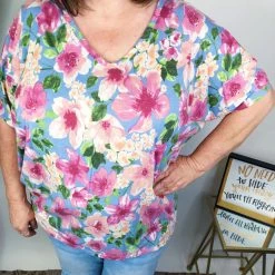 Iris & Rainbow Boutique #M614 Matching In Floral Top (Blue Comb) New Arrivals