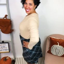 Iris & Rainbow Boutique #L200 Feeling Festive Plaid Dress (Taupe/Green)