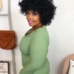 Iris & Rainbow Boutique #K817 Ribbed & Ruffled Top (SAGE)