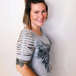 Iris & Rainbow Boutique #K563 City Of Angels Top (Heather Grey)