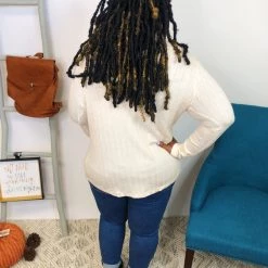 Iris & Rainbow Boutique #K879 Neutral Lines Henley Top (Cream) New Arrivals