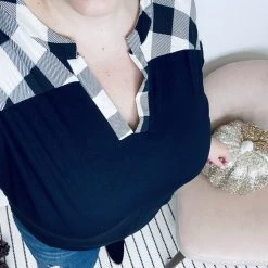 Iris & Rainbow Boutique #K978 Through The Seasons Plaid Top (Black/Ivory) New Arrivals