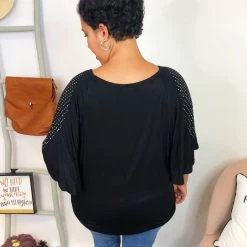 Iris & Rainbow Boutique New Arrivals #K775 Shining Wings Short Sleeve Top (Black)