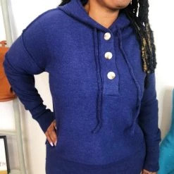 Iris & Rainbow Boutique *DOORBUSTER* #K858 A Navy Escape Henley Sweater New Arrivals