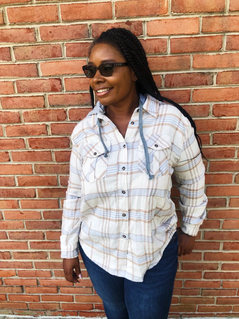 Iris & Rainbow Boutique #K694 Striped Flannel Top (BLUE) 3 Iris & Rainbow Boutique #K694 Striped Flannel Top (BLUE)