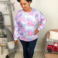 Iris & Rainbow Boutique New Arrivals #L262 Rainbow Clouds Tie Dye Pullover